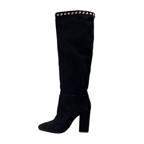 Black Suede Shutz Boots with Gold Studs - Picture 3 of 4